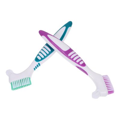 CHILDWEET Toothbrush with Pp Handle Denture Cleaning 2pcs Double Sided Brush and Nylon Bristles Portable Design for Effective Denture Care and Cleaning at Home