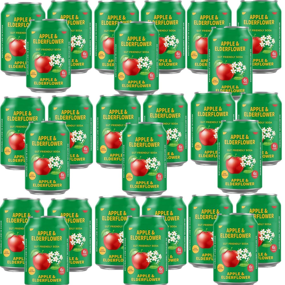 Apple & Elderflower Soft Drink Can 330ml - Low Calorie Fruit Juice - Naturally Low in Sugar (24 x Cans (Full Box))