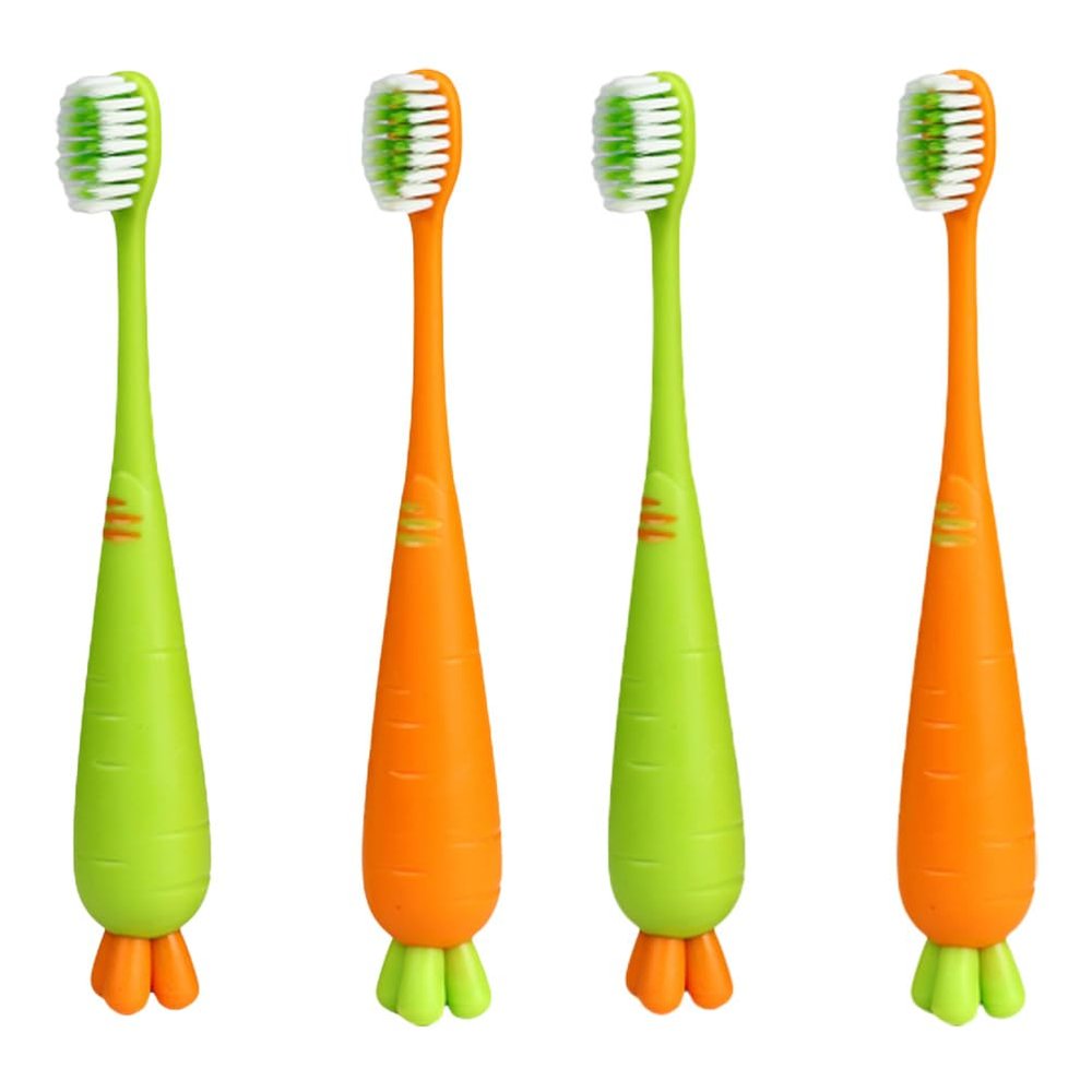 BESPORTBLE Toothbrush Set Supple Brush Head Pp and TPR Material Carrot Shape 4 Pcs Cartoon Manual with Extra Soft Bristles for Cleaning Kids Travel Toothbrush for Children