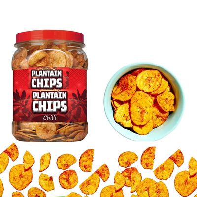 Plantain Chilli Flavoured Chips Bottle 450g - Naturally Sweet, Tantalisingly Spicy and Deliciously Cunchy - tl