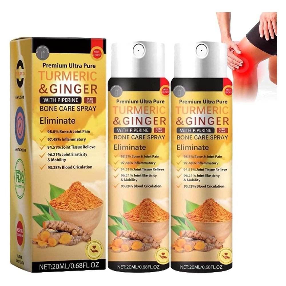 Joint & Bone Therapy Turmeric Ginger Treatmenr Spray,20ml Turmeric & Ginger Bone Care Spray,Women Men Natural TurmericGinger S-Pray (2PC)