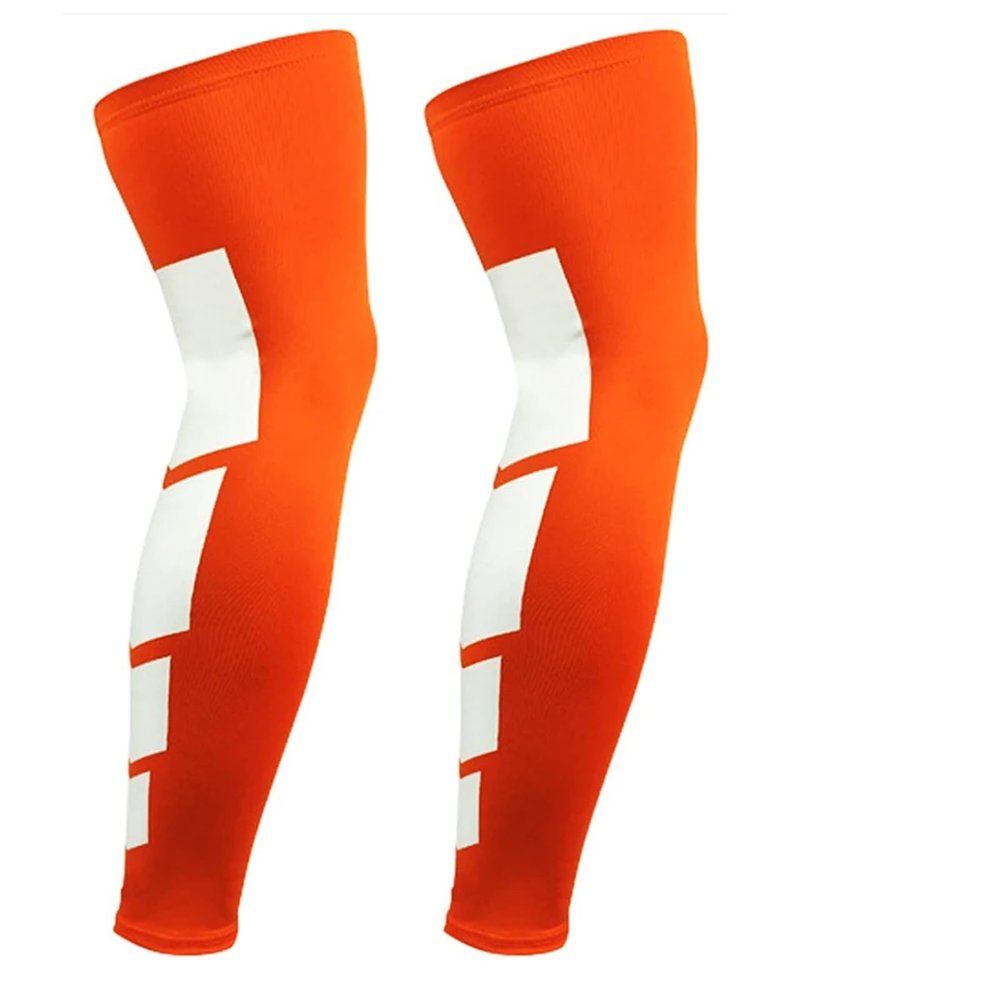 HNULGVI compression leg sleeves 1Pair Sport Anti-slip Full Length Compression Leg Sleeves Calf Shin Splint Support Protector for sports(Orange-2Pcs,M for weight 45-65kg)
