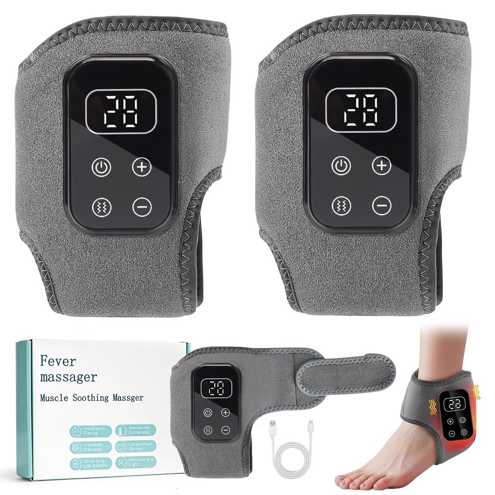 2PCS Foot Massager with Heat and Vibration,3-in-1 TripleTherapy Foot Massager for Pain and Circulation, Cordless Feet & Ankle Massager with Adjustable Heat Modes, Extension Strap, Fits All Foot Sizes