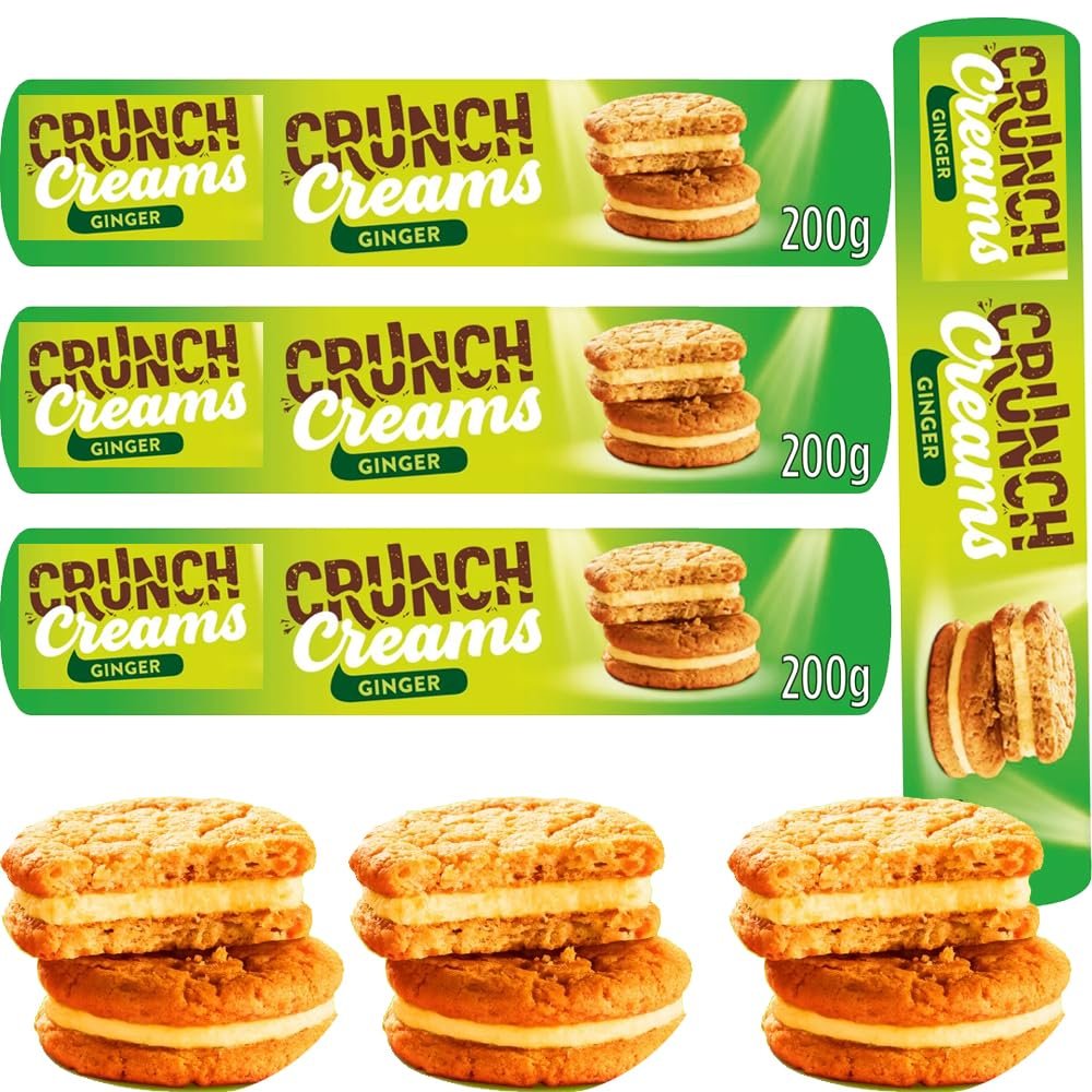Ginger Crunch Creams Biscuits Pack 200g - Pack of 4 - Really Crunchy Creamy Biscuits- fs