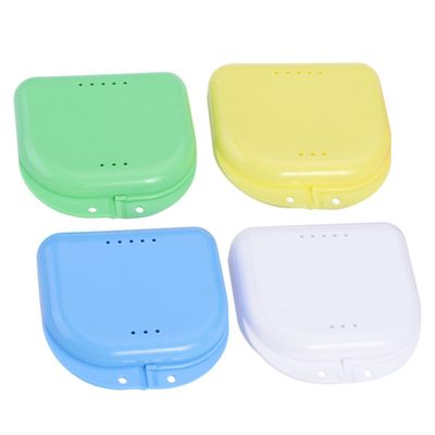 VOSAREA 4pcs Portable Plastic Denture Boxes with Mirror, Keep Braces Clean and Tidy, Assorted Colours, Compact Orthodontic Retainer Cases for Travel and Daily Use Random Color