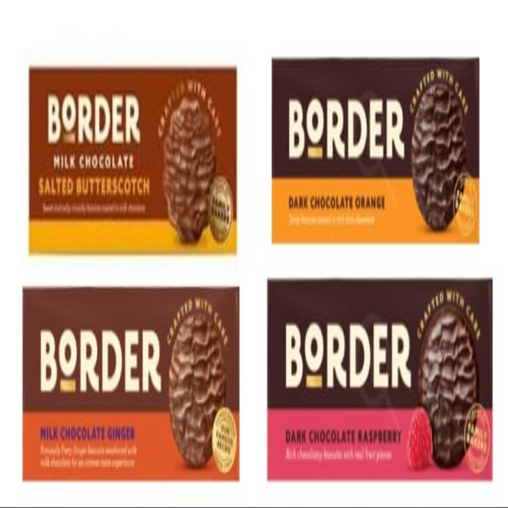 Border Biscuits Chocolate Selection, Salted Butterscotch, Ginger, Orange & Raspberry Varieties