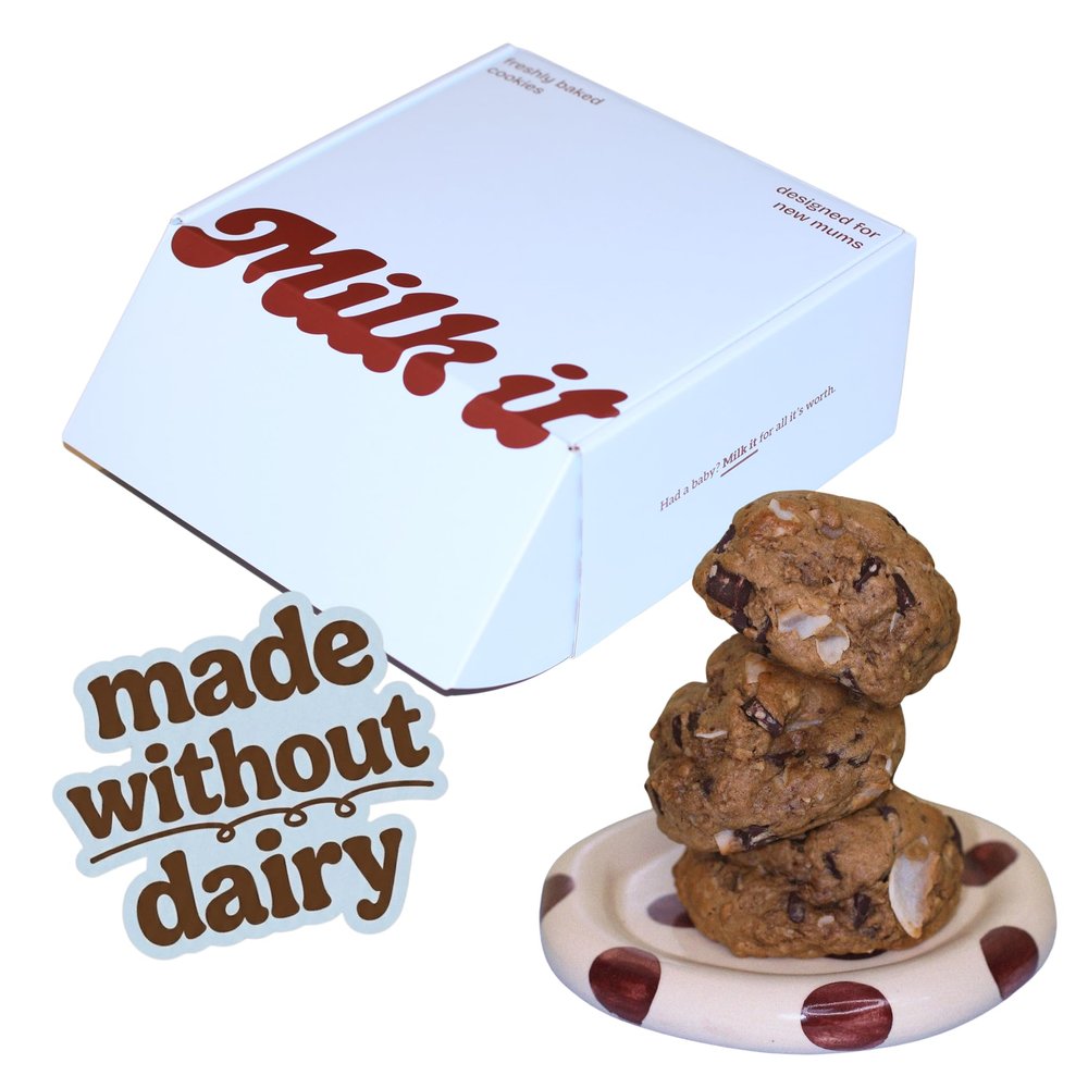 Milk it Lactation Cookies - Dairy Free - Soft-Baked Dark Chocolate & Coconut - Breastfeeding Support - UK Made - 8 Cookies