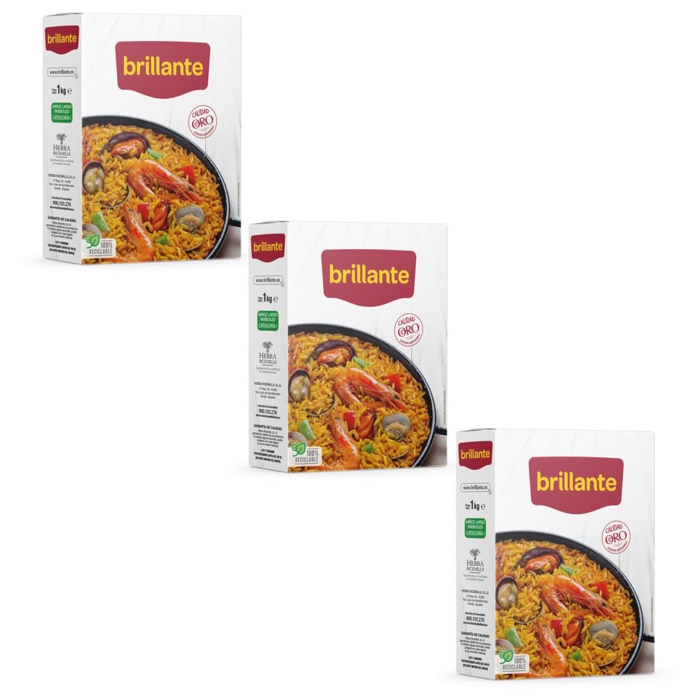 Arroz Brillante Paella Rice Rice for Traditional Paella Cooking, 1kg (Pack of 3)