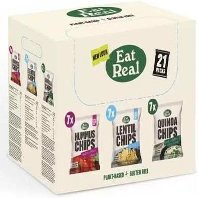 Eat Real Vegan Crisps Variety Box, Hummus, Lentil and Quinoa Chips, Gluten Free, 21 Packs
