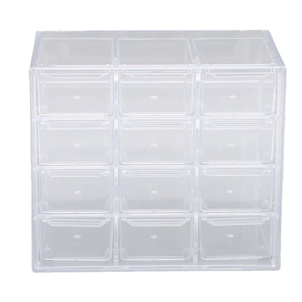 Brrnoo Daily Contact Lens Organizer Case, Wall Mount Drawer Storage for Daily Disposables and Cases, Transparent Plastic, 12 Grids, Ideal for Cosmetics, Easy Access (12 Grids Transparent)