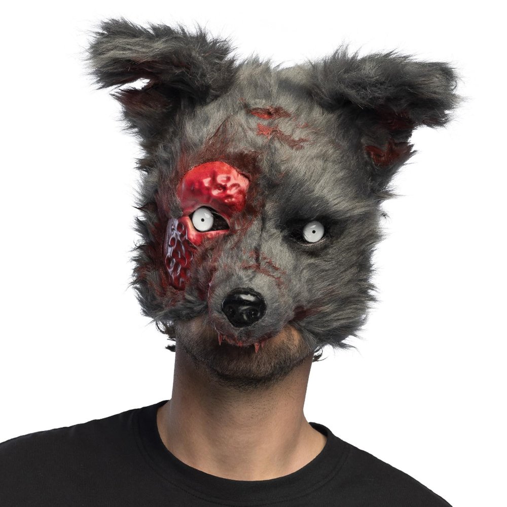 Boland 72347 Animal Mask Bloody Werewolf Plush for Adults, Realistic Half Mask for Halloween, Carnival and Theme Party