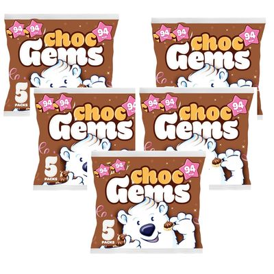 Choc Gems Chocolate Biscuits Multipack (5 x Mini Biscuits Pack in Each Bag) - Pack of 5 - Crunchy Biscuits with a Swirl of Sweetness - mct