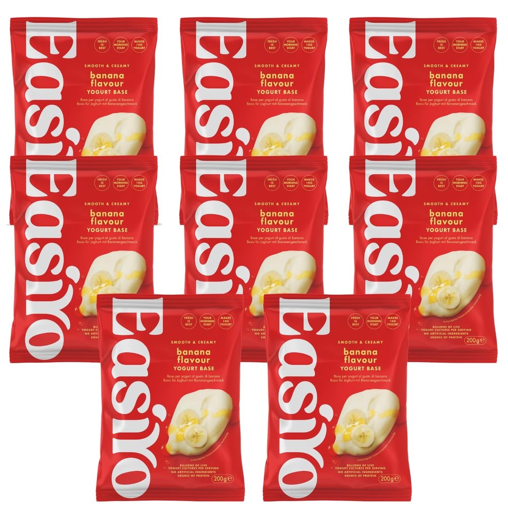 EasiYo Banana Yogurt 8 Sachet Pack | Each Sachet Makes 1KG | Dreamy, Sweet & Creamy | Homemade Yoghurt | Gluten Free & Vegetarian