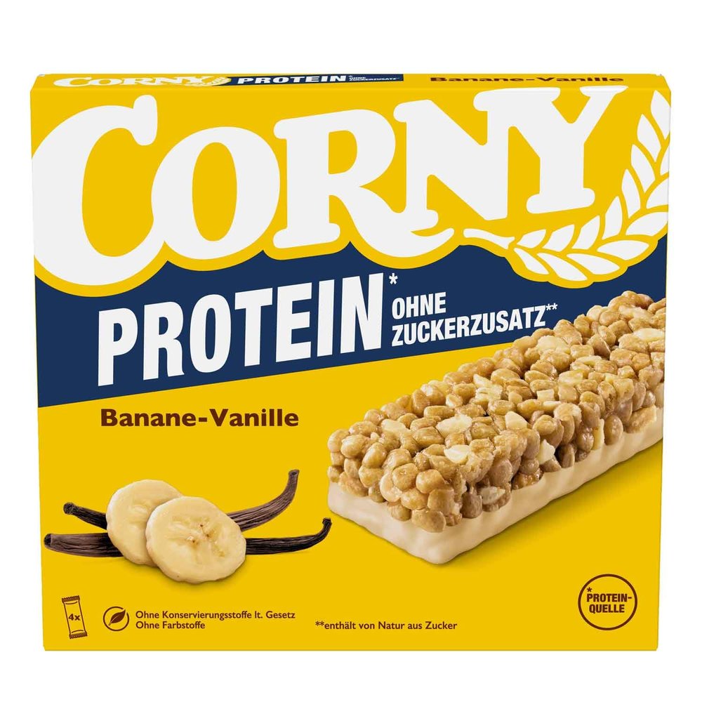 Corny Protein Bar Banana Vanilla 4 x 25g (100g) Cereal Bars with Banana & Vanilla Flavour, No Added Sugar