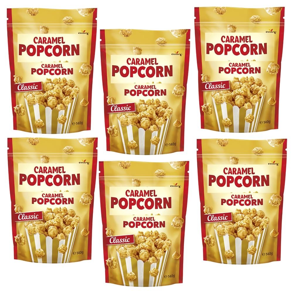 Caramel Popcorn 140g Gourmet Popcorn with Rich Buttery Caramel Coating, Sweet Crunchy Snack, Ready to Eat, Sharing Pack - Wrths (6 x Bags)