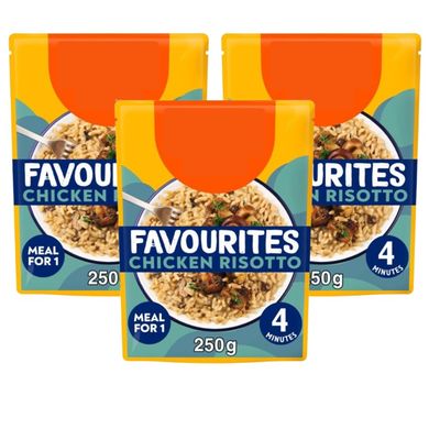 Favourites Chicken and Mushroom Risotto, 250g, Pack of 3, Microwave Meal, No Refrigeration, Source of Protein, Low in Saturated Fat, Ready in 4 Minutes