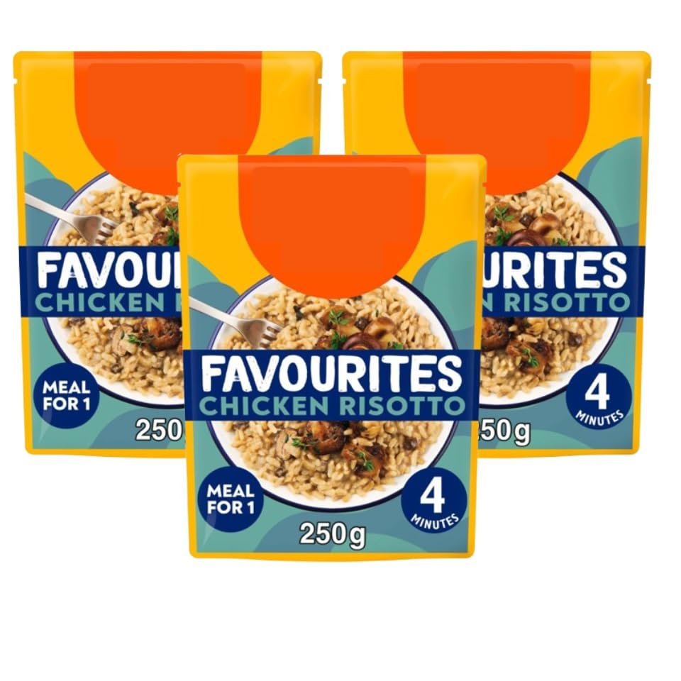 Favourites Chicken and Mushroom Risotto, 250g, Pack of 3, Microwave Meal, No Refrigeration, Source of Protein, Low in Saturated Fat, Ready in 4 Minutes