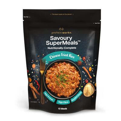 Savoury SuperMeals, Chinese Fried Rice, Hot Ready Meal, High Fibre, High-Protein Meal, 26 Vitamins & Minerals, Nutritionally Complete, Just Add Water, Vegan, 10 Meals | Protein Works