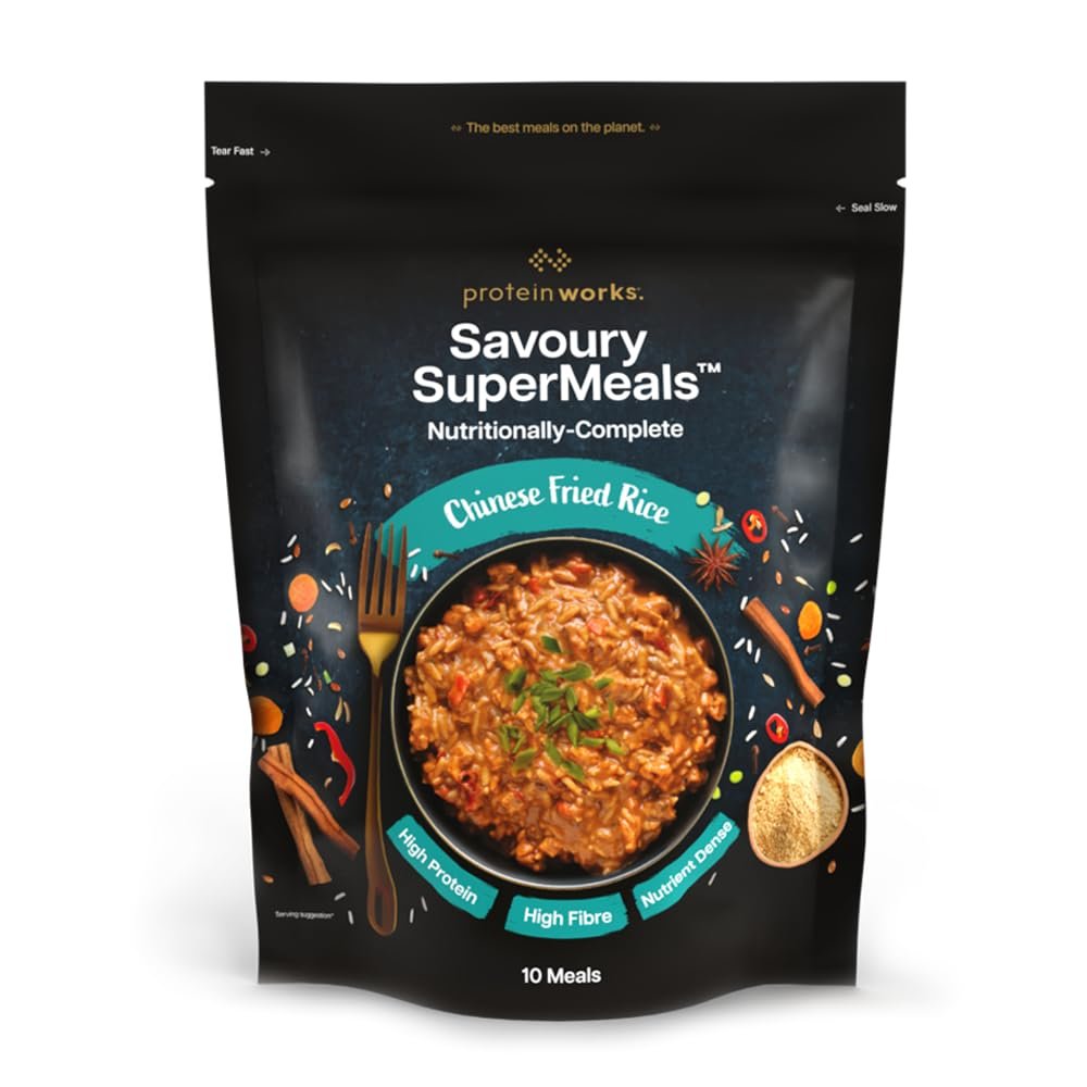 Savoury SuperMeals, Chinese Fried Rice, Hot Ready Meal, High Fibre, High-Protein Meal, 26 Vitamins & Minerals, Nutritionally Complete, Just Add Water, Vegan, 10 Meals | Protein Works