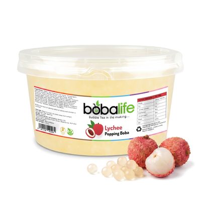 Bobalife Lychee Popping Boba Pearls 1.6kg Fruit Juice Filled Bubble Tea Pearls, Boba Topping for Drinks, Desserts, Cocktails & Slush Vegan & Gluten Free