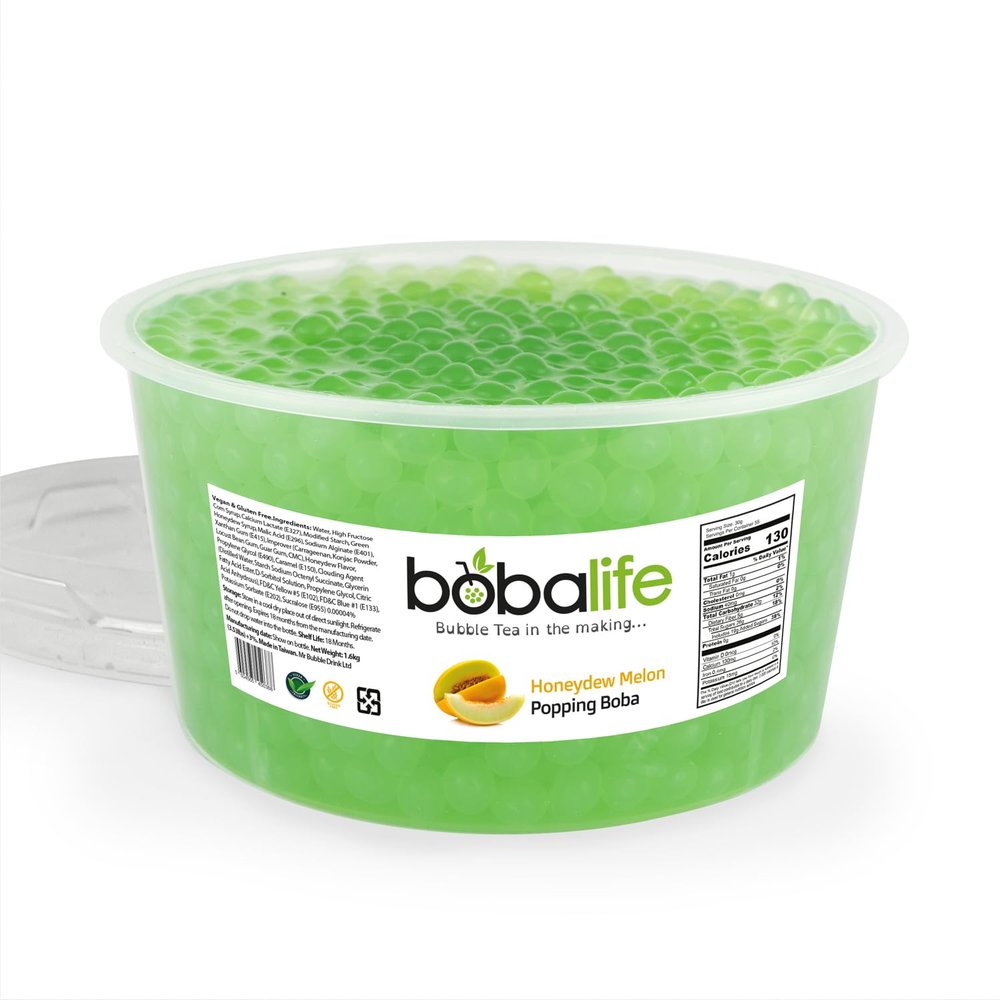 Bobalife Honeydew Melon Popping Boba Pearls 1.6kg Fruit Juice Filled Bubble Tea Pearls, Boba Topping for Drinks, Desserts, Cocktails & Slush Vegan & Gluten Free