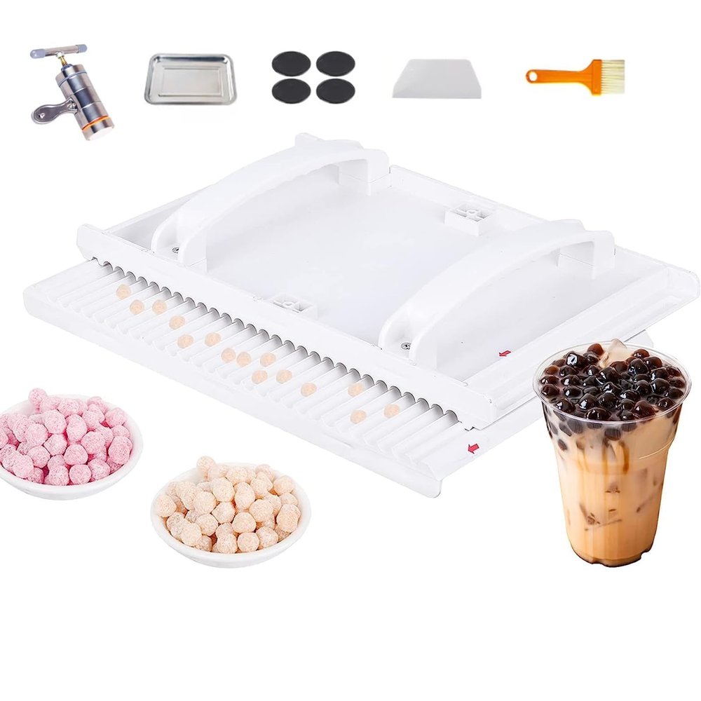 Tapioca Pearl Maker Machine - DIY Tool for Boba and Cassava Balls, Includes Cutting Strip Tool & Non-Slip Mat, Made of ABS Plastic for Home and Shop Use