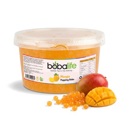 Bobalife Mango Popping Boba Pearls 1.6kg Fruit Juice Filled Bubble Tea Pearls, Boba Topping for Drinks, Desserts, Cocktails & Slush Vegan & Gluten Free