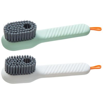 MOBUTOFU 2pcs Practical Shoe Cleaning Brushes with Automatic Liquid Dispensing, Comfortable to Hold Plastic Scrubbers for Stubborn Stains, for Household Shoe Care and Laundry Cleaning