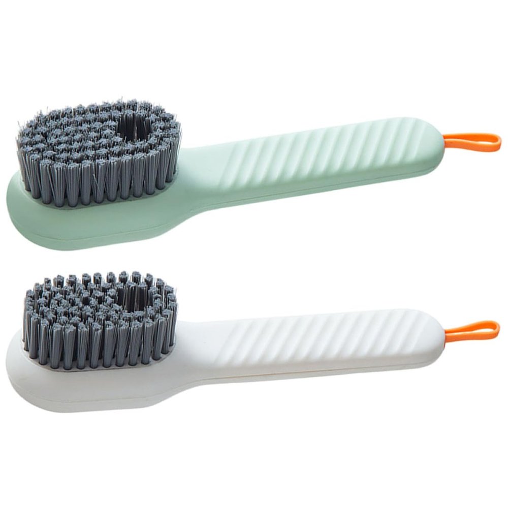 MOBUTOFU 2pcs Practical Shoe Cleaning Brushes with Automatic Liquid Dispensing, Comfortable to Hold Plastic Scrubbers for Stubborn Stains, for Household Shoe Care and Laundry Cleaning