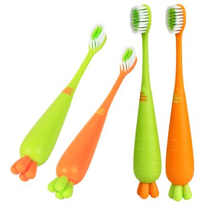 Baluue 4 Pcs Soft Bristle Toothbrush Set with Carrot Shape, Comfortable to Hold and Use, Ergonomic Manual Toothbrushes Suitable for Daily Use and Young