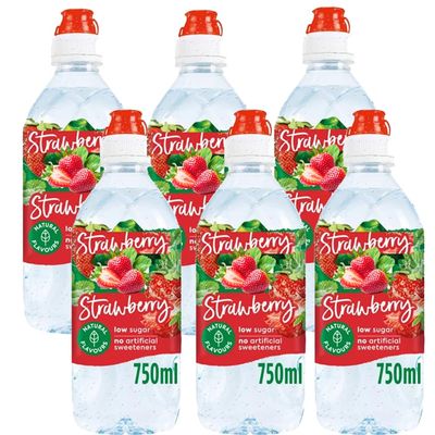 Strawberry Flavoured Still Mineral Water 750ml Low Sugar Natural Fruit Infused Drink, Light Refreshing Hydration Beverage with Sweetener -Vlv (6 x Bottle)