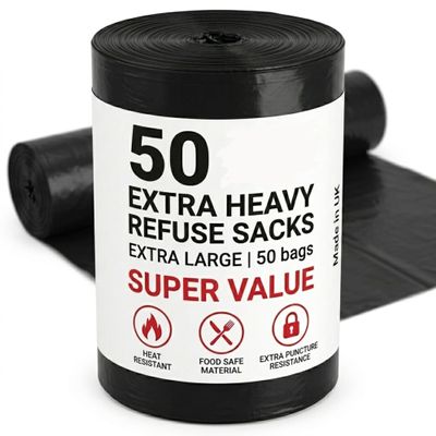 100 Pack 70L Heavy Duty Black Bin Bags, 30 Micron Tear Resistant Refuse Sacks, Leak-Resistant Bin Liners for Kitchen, Garden Office & Commercial Use (200X BIN BAG)
