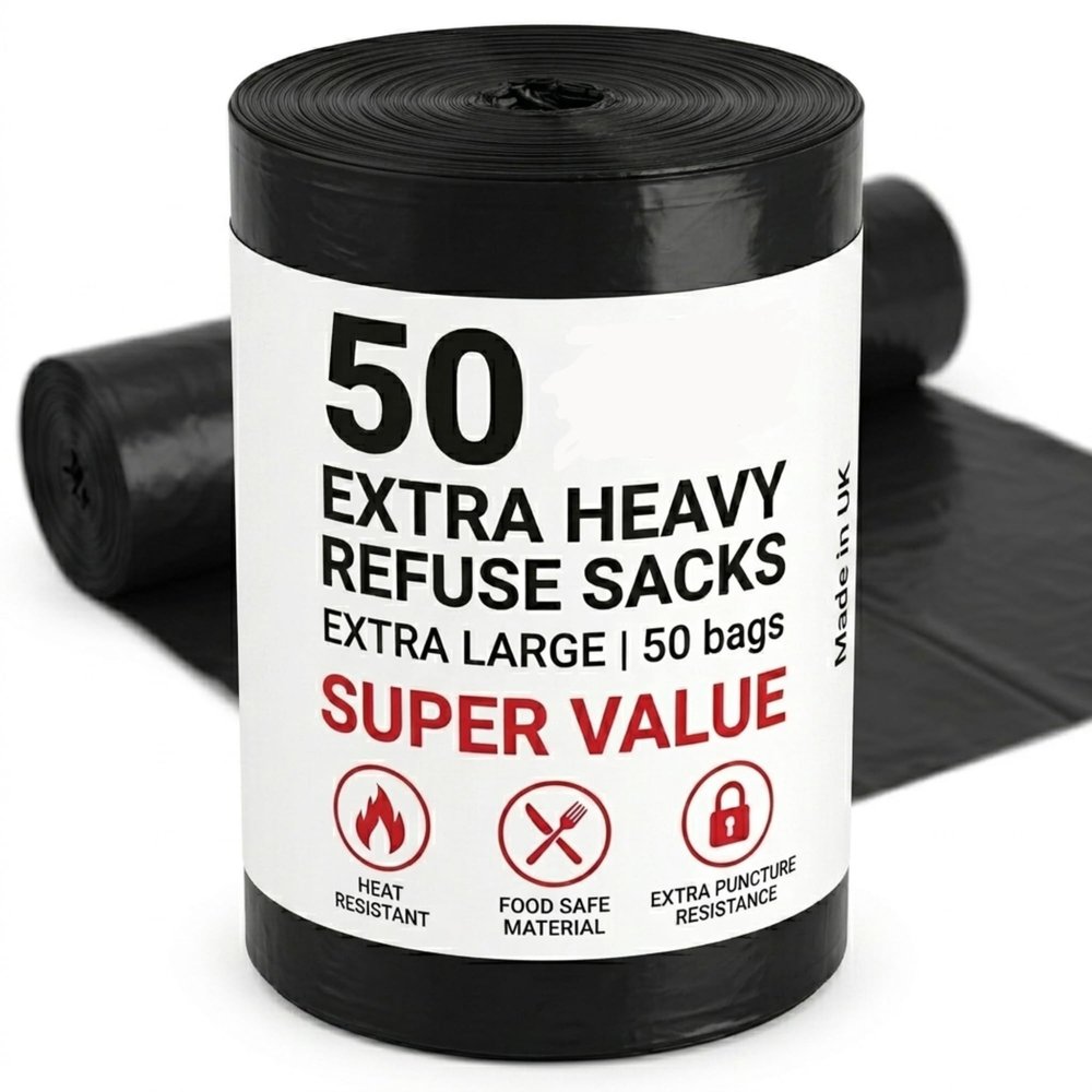 100 Pack 70L Heavy Duty Black Bin Bags, 30 Micron Tear Resistant Refuse Sacks, Leak-Resistant Bin Liners for Kitchen, Garden Office & Commercial Use (200X BIN BAG)