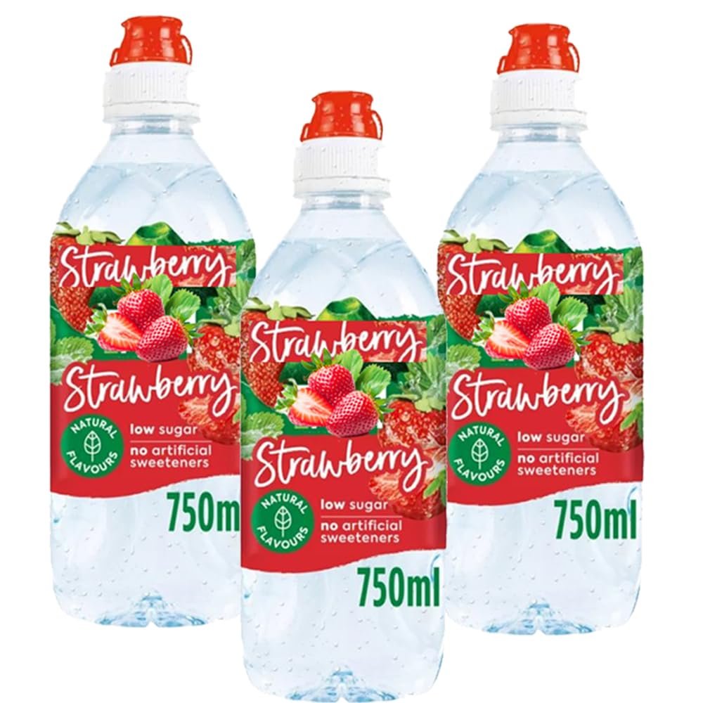Strawberry Flavoured Still Mineral Water 750ml Low Sugar Natural Fruit Infused Drink, Light Refreshing Hydration Beverage with Sweetener -Vlv (3 x Bottle)