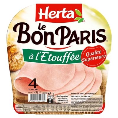 Herta Le Bon Paris ham pork rind free meat x4 slices | 170g