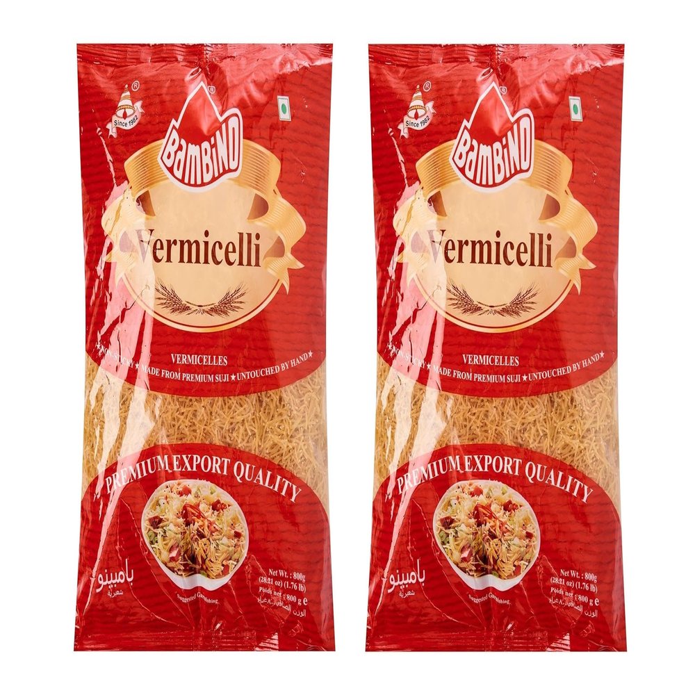Bambino Roasted Vermicelli 850g Pre-Roasted Seviyan | Thin Wheat Noodles for Upma, Kheer & Desserts | Quick Cook Vermicelli | Vegetarian (Pack of 2)