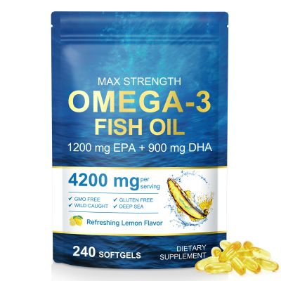 Omega 3 Fish Oil Supplements, 4200mg Fish Oil with EPA & DHA, Enteric Coated Softgels, Lemon Flavor, Daily Omega-3 Fatty Acids Supplement for Nutritional Support & Overall Wellness 240 Softgels