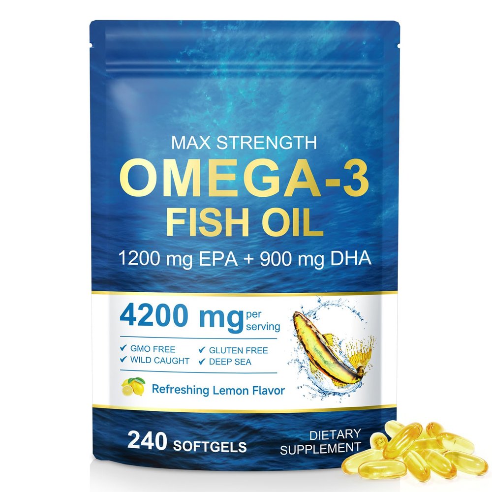Omega 3 Fish Oil Supplements, 4200mg Fish Oil with EPA & DHA, Enteric Coated Softgels, Lemon Flavor, Daily Omega-3 Fatty Acids Supplement for Nutritional Support & Overall Wellness 240 Softgels