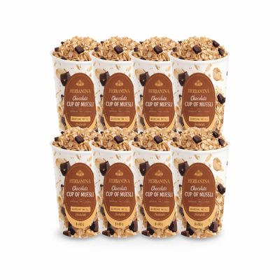 Herbamina Chocolate Muesli Cup 8 x 60 g Ready Breakfast Cups | Bardak Msli ikolatal | Instant Oat Snack | Pack of 8