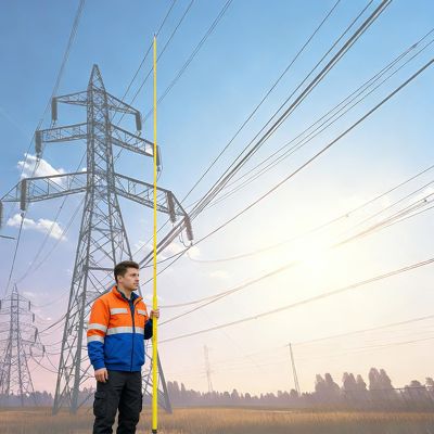 Insulated Height Measuring Pole for Power Line Safety, Telescopic Survey Ruler with Meter Scale, Power Utility Work Measurement Device