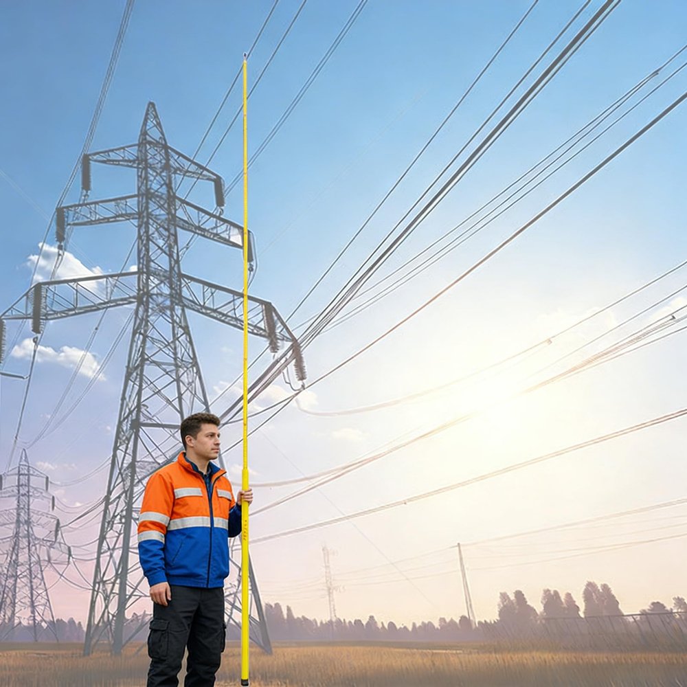 Insulated Height Measuring Pole for Power Line Safety, Telescopic Survey Ruler with Meter Scale, Power Utility Work Measurement Device