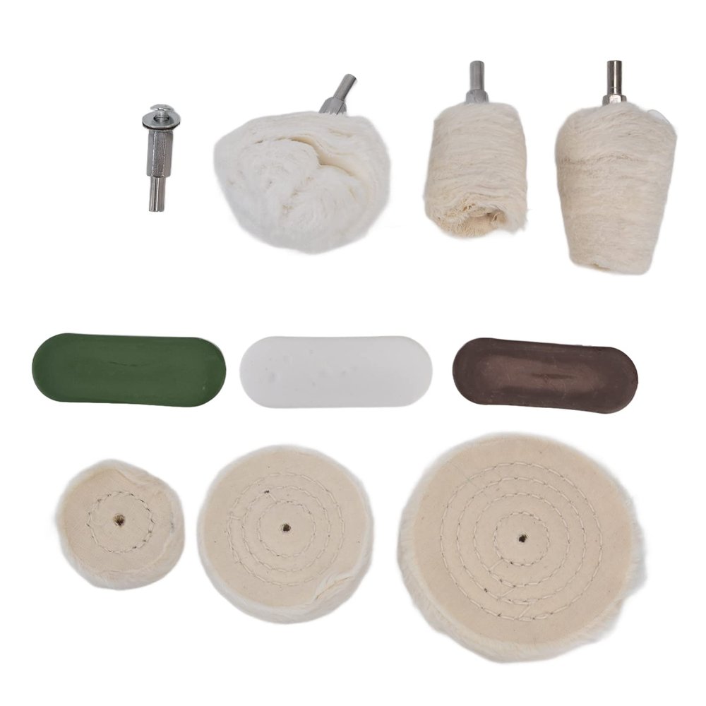 Tixiyu 10Pcs Premium Cotton Flannel Polishing Head Buffing Wheel Tool Set for Metal Marble Glass