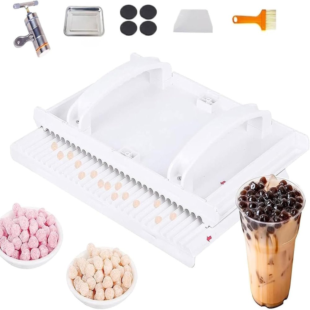 Manual Tapioca Pearls Forming Machine, DIY Handmade Pearl Maker Machine, Taro Ball Cassava Maker Tool, Double Handle and Sliding Baffle Design, for Milk Tea Shop Home Kitchen.(8MM)