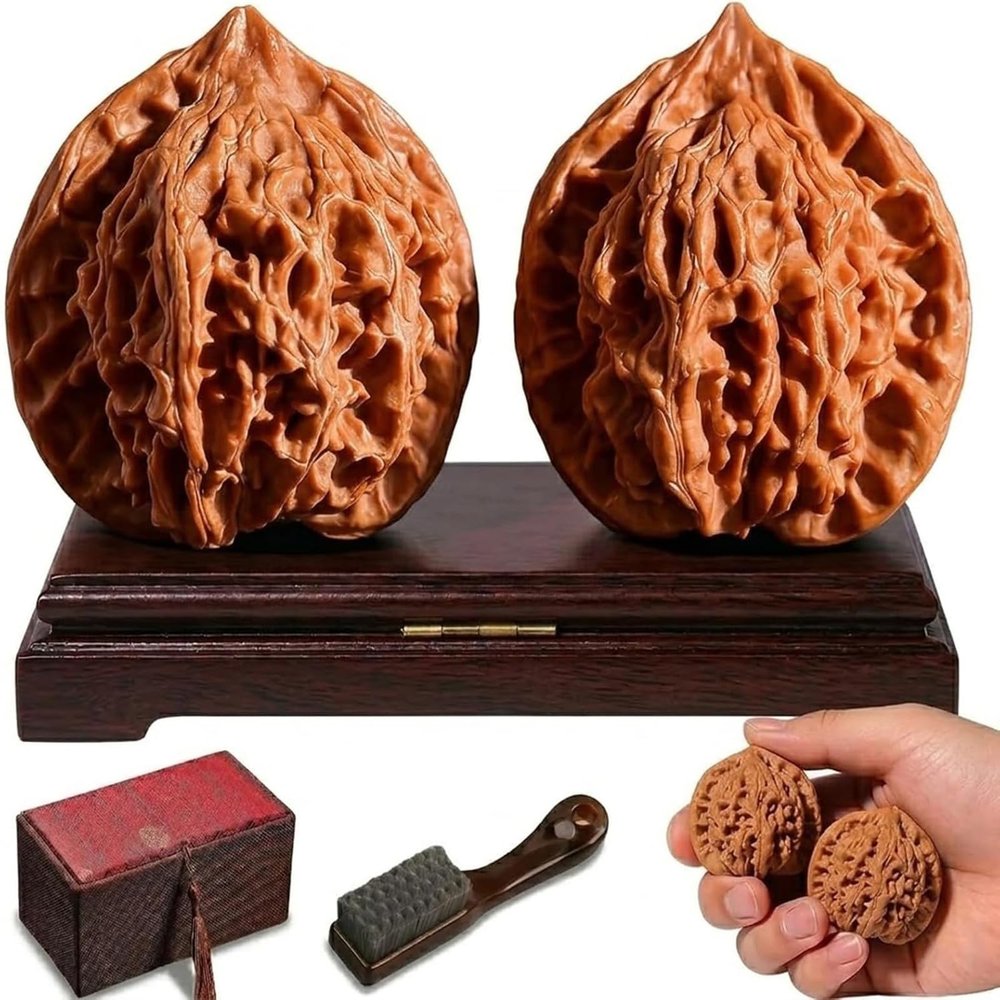 2026 New Natural Chinese Wenwan Walnut Set, Premium Jade Walnut, Unpolished Wenwan Walnut Set, Hand Exercises to Improve Concentration, Suitable As A Gift for Friends (A41-42mm)