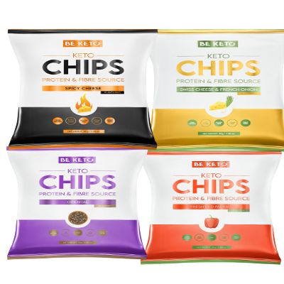 Be Keto Chips Variety Pack 4x 30g | Low Carb Crisps High Protein Snack | Only 4.3-5.9g Carbs per Pack | 12g Protein | Gluten Free | Keto Friendly Snacks | 4 Flavours | Crispy & Crunchy | 4 Packs