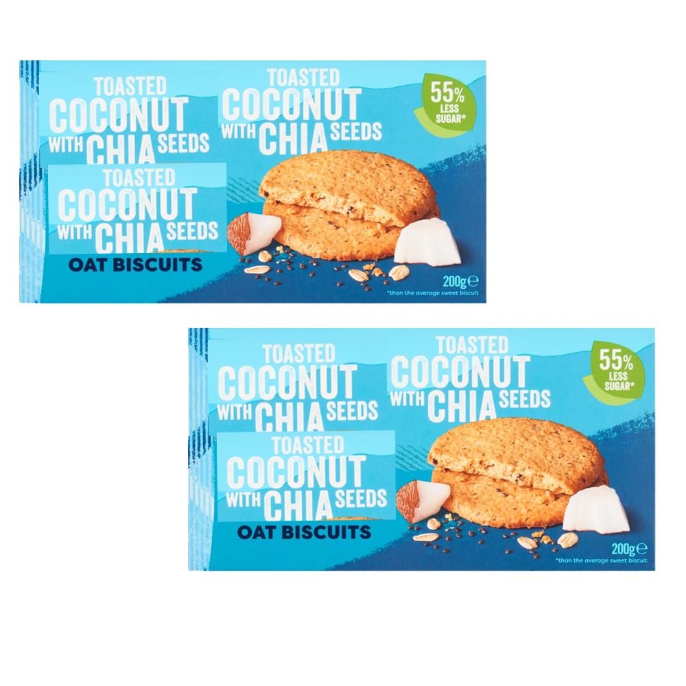 Coconut & Chia Seed Oat Biscuit Pack 200g - Pack of 2 - Wholegrain Oats and Bursting With Natural Flavour