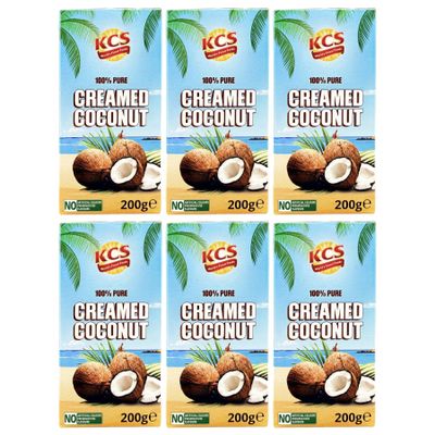 KCS Creamed Coconut 200g x 6 | Coconut Cream Block | Concentrated Coconut Extract | Suitable for Cooking, Curries, Desserts & Baking | 1.2kg Total