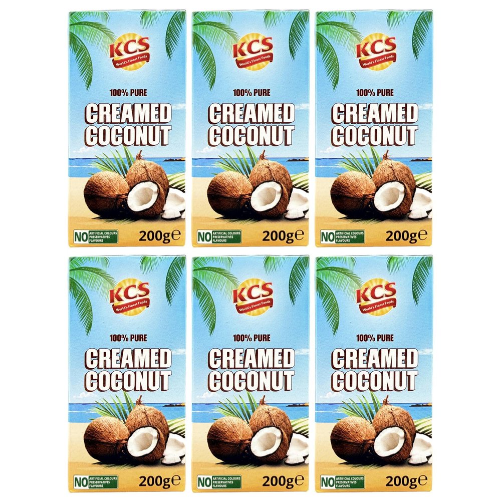 KCS Creamed Coconut 200g x 6 | Coconut Cream Block | Concentrated Coconut Extract | Suitable for Cooking, Curries, Desserts & Baking | 1.2kg Total