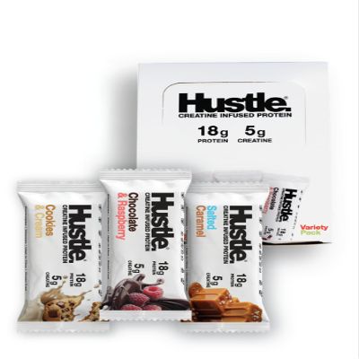 Hustle Creatine Infused Protein Bars, Variety Pack, 18g Protein, 12 Bars