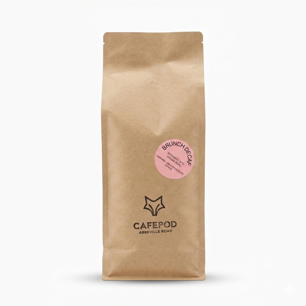 CafePod Decaf Brunch Blend Coffee Beans Intensity No. 8 Caramelised Roast with Notes of Chocolate Caramel Brownie - 1kg